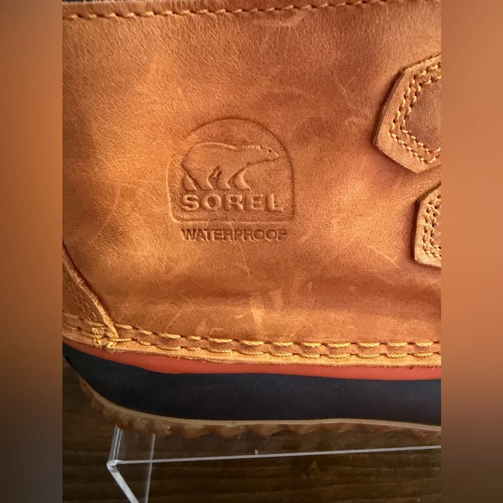 Sorel Out N About Leather Waterproof Duck Boots Carmel & Navy Women’s Size 8.5 - Picture 8 of 13